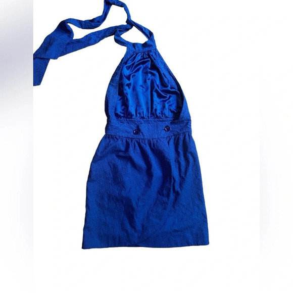 Betsey Johnson Blue Eyelet Halter Backless Mini Cocktail Garden Wrap Dress Sz 10 - Picture 8 of 13